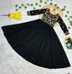 Prazu Fashion Black Georgette Embroidered Zari Work Designer Gown - Distacart