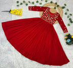 Prazu Fashion Maroon Georgette Embroidered Zari Work Designer Gown - Distacart