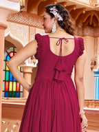 Prazu Fashion Rani Pink Georgette With Rich Zari-Sequins Embroidery Gown - Distacart