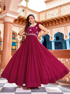 Prazu Fashion Rani Pink Georgette With Rich Zari-Sequins Embroidery Gown - Distacart