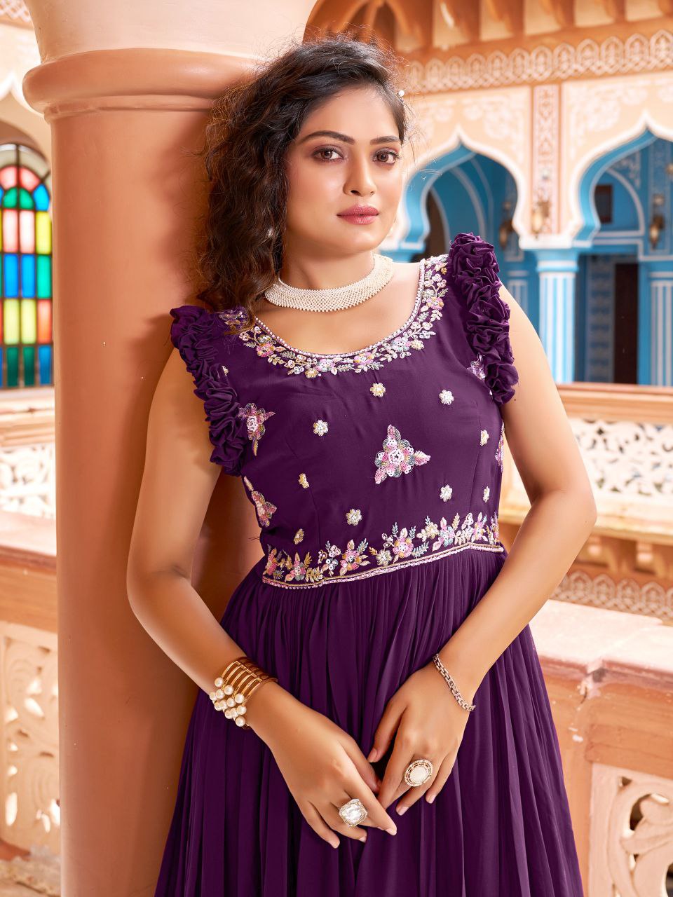 Prazu Fashion Wine Georgette With Rich Zari-Sequins Embroidery Gown - Distacart