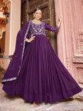 Prazu Fashion Purple Georgette Embroidered Zari Work Designer Gown With Dupatta - Distacart