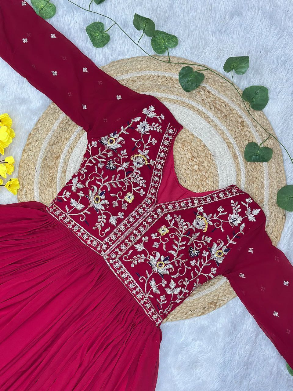 Prazu Fashion Red Georgette With Rich Zari-Sequins Embroidery Gown - Distacart