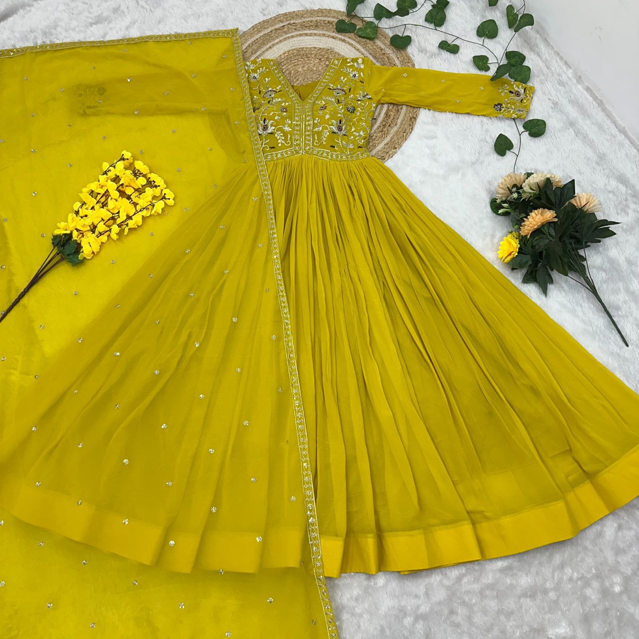 Prazu Fashion Yellow Georgette With Rich Zari-Sequins Embroidery Gown - Distacart
