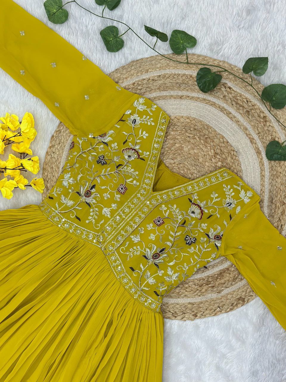 Prazu Fashion Yellow Georgette With Rich Zari-Sequins Embroidery Gown - Distacart