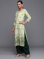 Indo Era Green Foil Printed Straight Kurta - Distacart