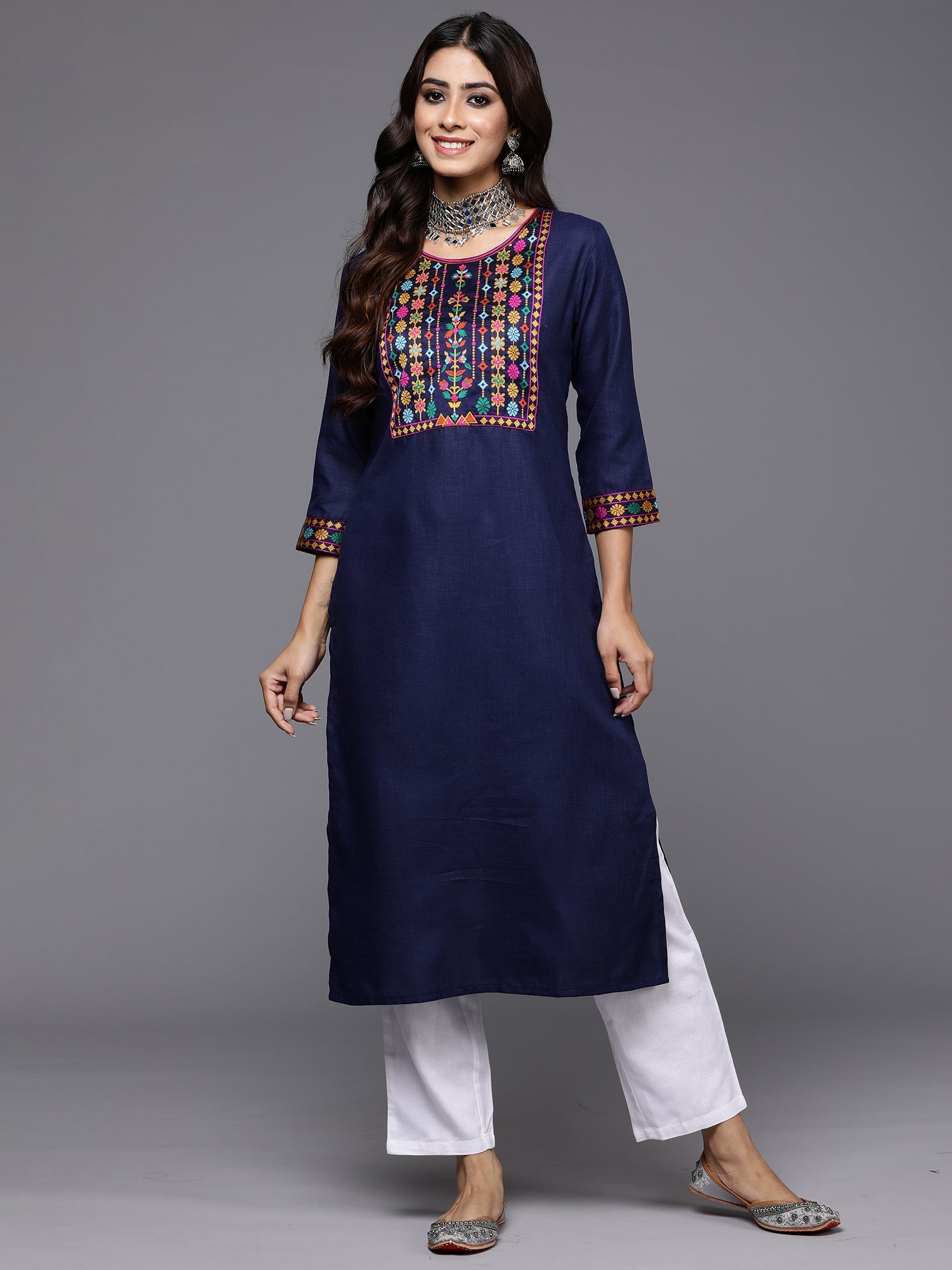 Indo Era Ethnic Motifs Printed Sequinned Detail Straight Kurta & Palazzos With Dupatta