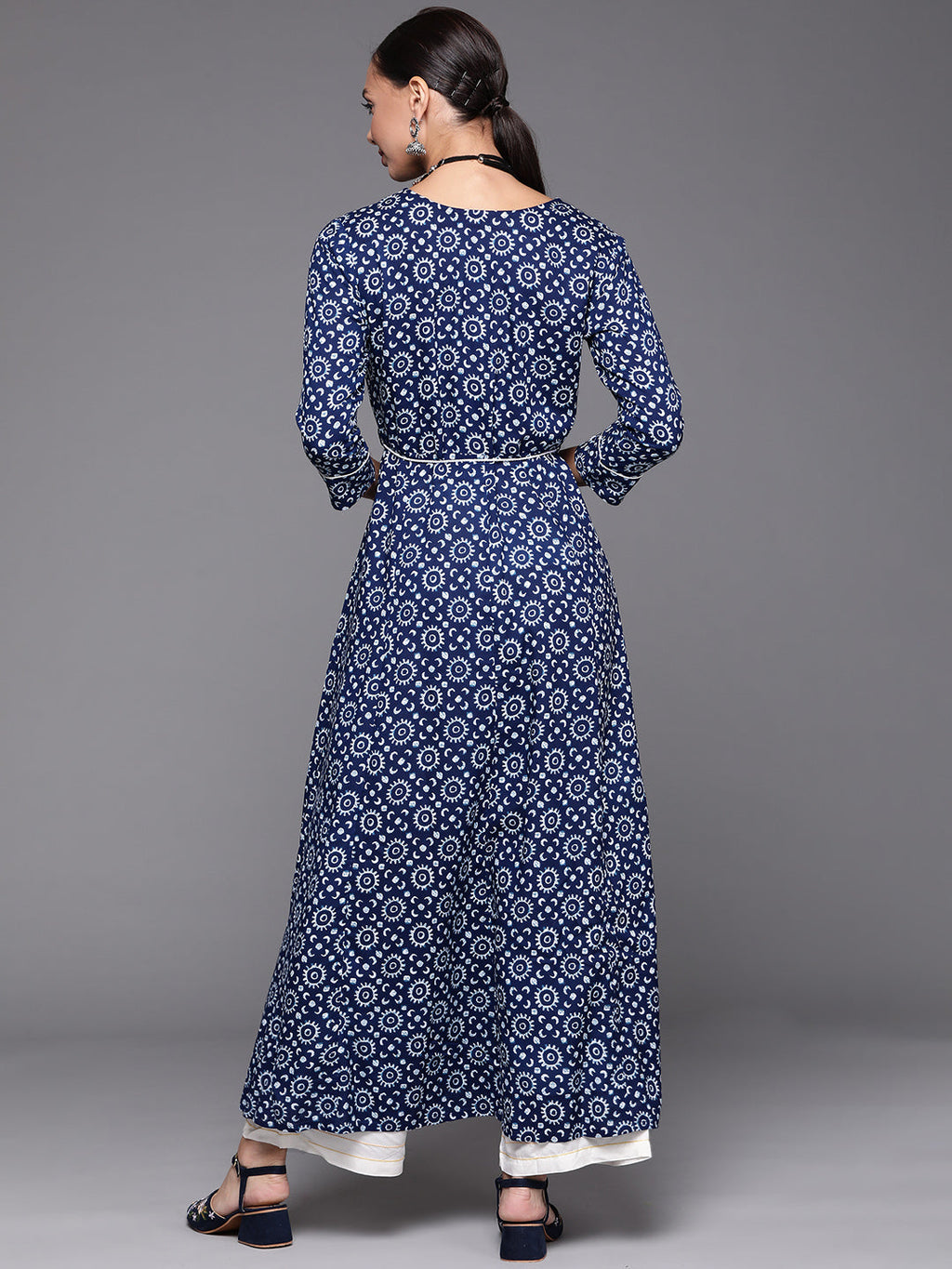 Indo Era Navy Blue Embroidered A-line Kurta - Distacart