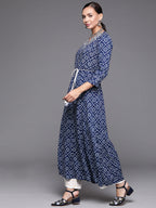 Indo Era Navy Blue Embroidered A-line Kurta - Distacart