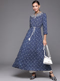 Indo Era Navy Blue Embroidered A-line Kurta - Distacart