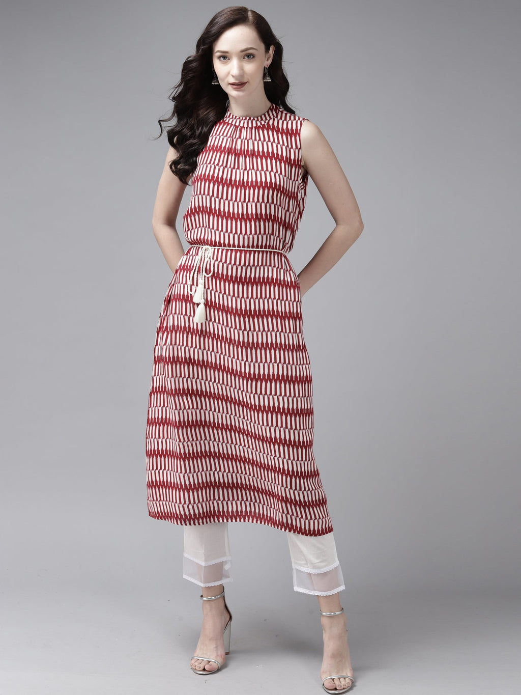 Indo Era Red Printed A-line Kurta - Distacart