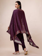 Hand Embroidered Chanderi Kurta With Pant & Dupatta, Multicolor - Hiral Fashion