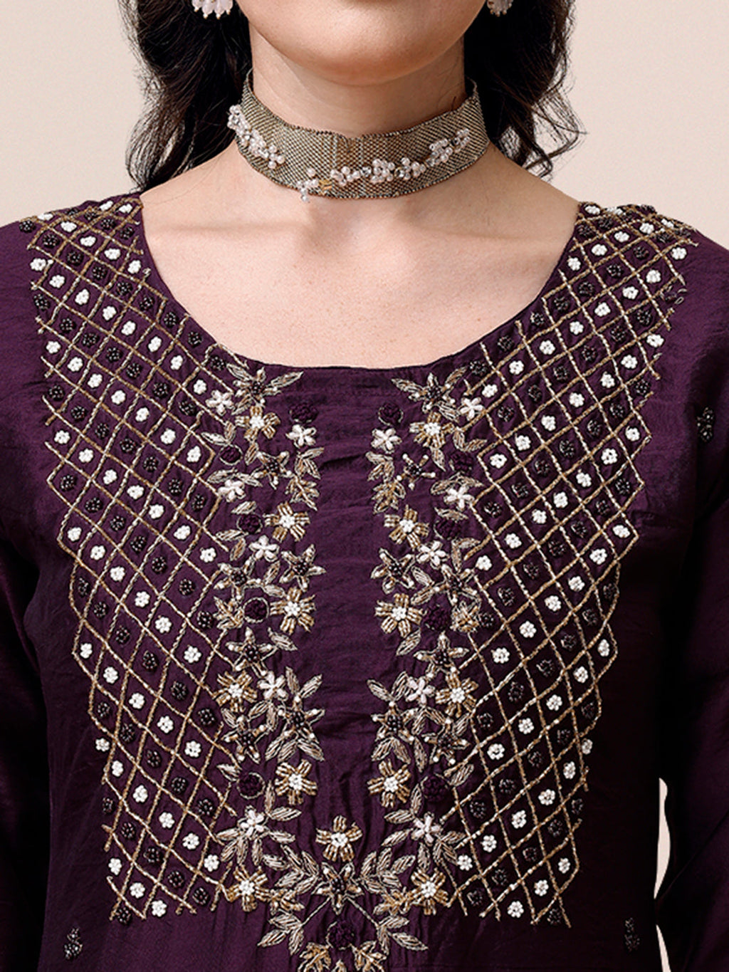 Hand Embroidered Chanderi Kurta With Pant & Dupatta, Multicolor - Hiral Fashion