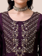 Hand Embroidered Chanderi Kurta With Pant & Dupatta, Multicolor - Hiral Fashion