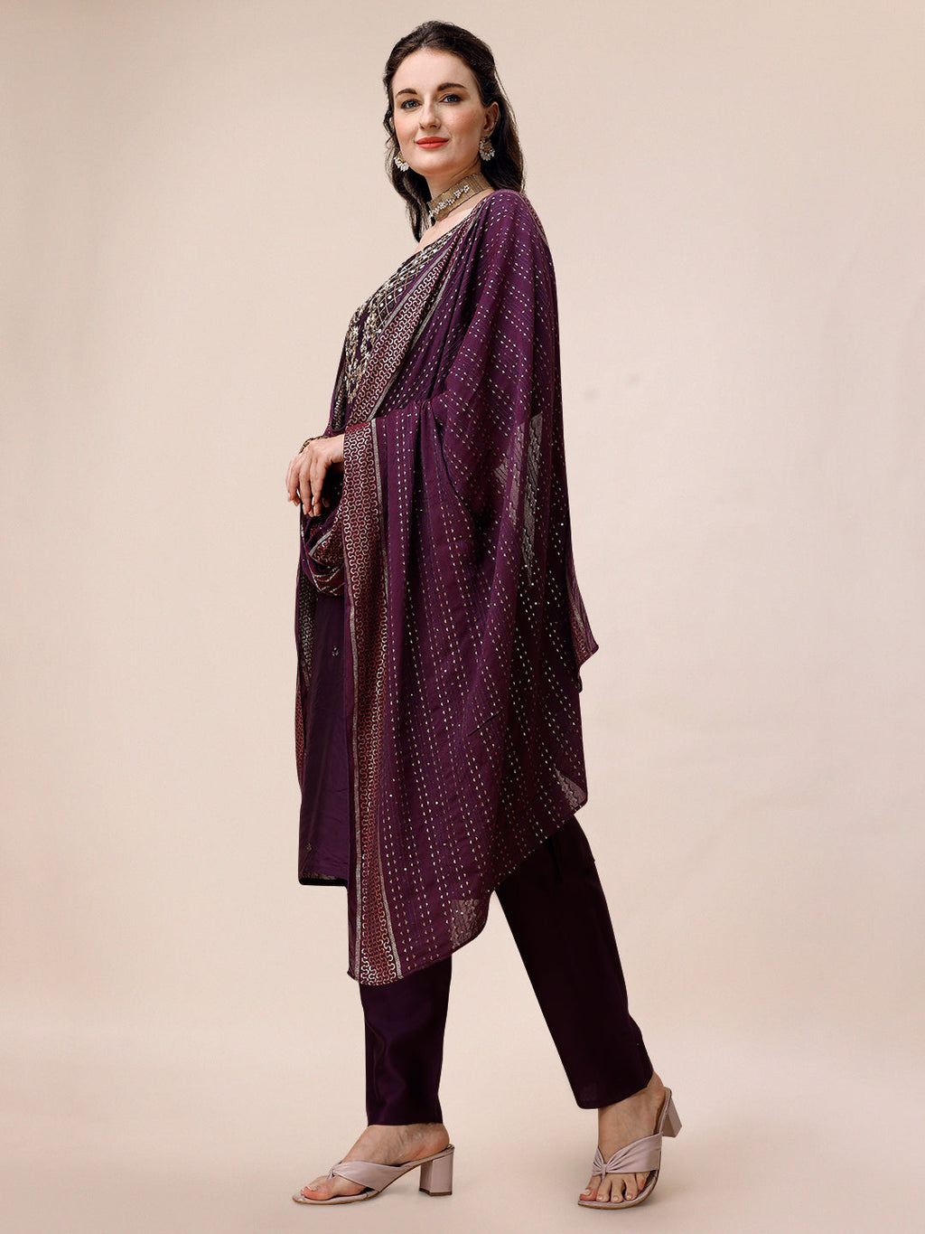 Hand Embroidered Chanderi Kurta With Pant & Dupatta, Multicolor - Hiral Fashion