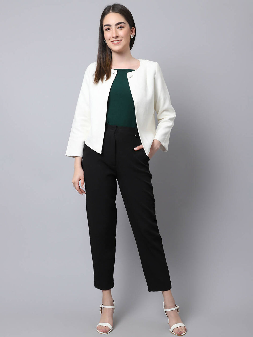 Even Apparels White 100% Viscose Open Front Statement Women's Jacket - Distacart