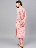 Yufta Pink and golden printed kurta with palazzo