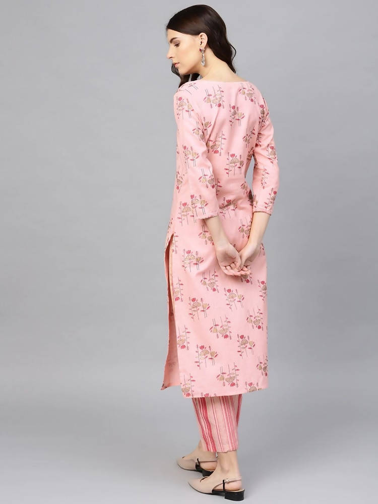 Yufta Pink and golden printed kurta with palazzo