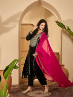Joban Fashion Embroidery Black Vichitra Silk Kurta Set - Distacart