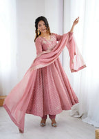Teeya Creation Baby Pink Color Heavy Crunchy Silk Embroidery Work Gown - Distacart