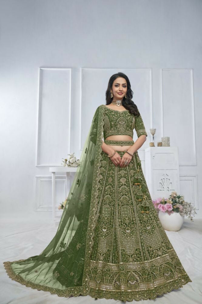 Kesar Fab Green Net Hand_Woven Lehenga