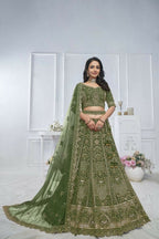 Kesar Fab Green Net Hand_Woven Lehenga