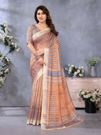 PR Fashion Brown Handloom Linen Cotton Saree