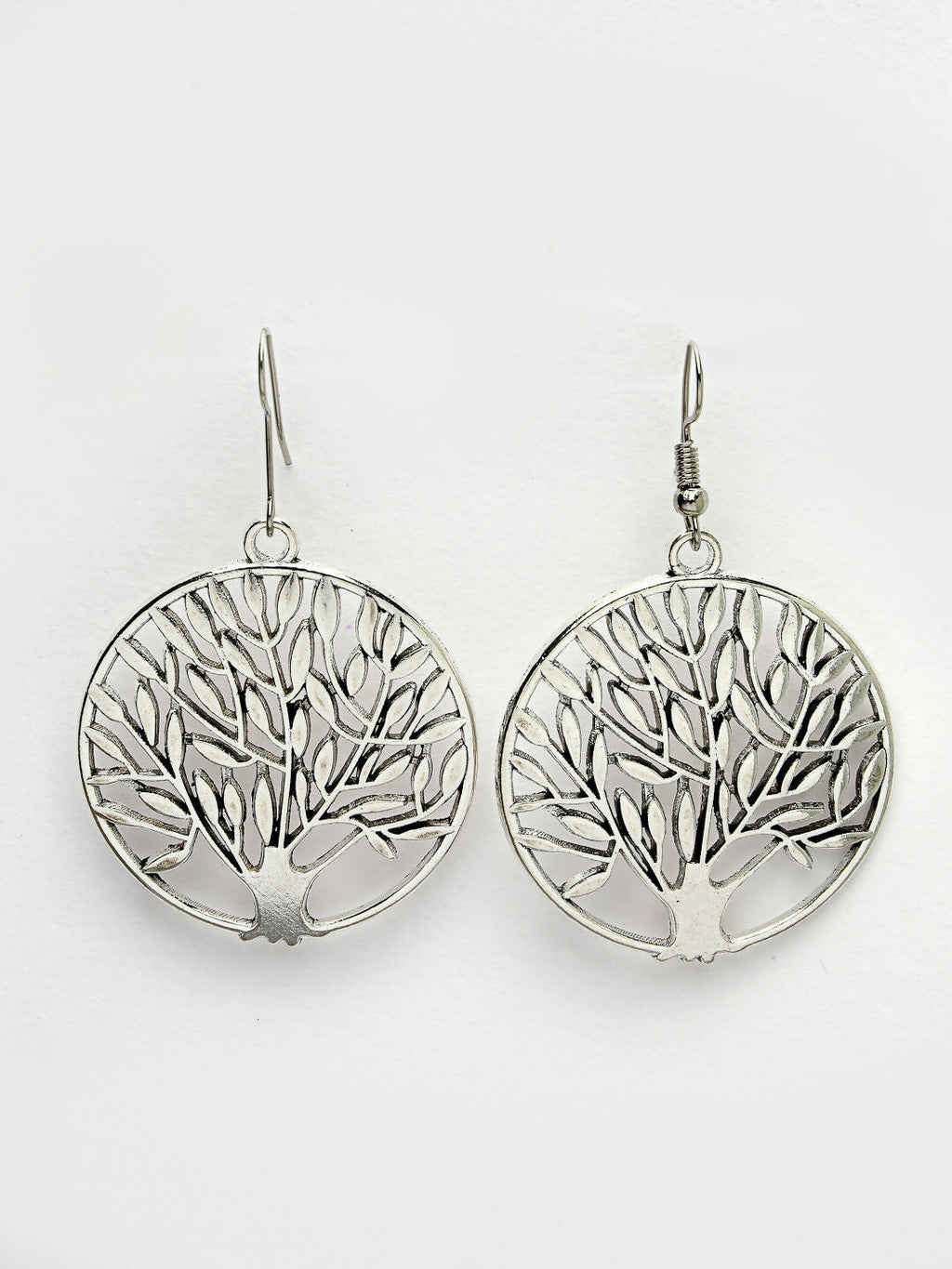 NVR Women's Silver-Toned Circular Shape German Silver Oxidised Drop Earrings - Distacart