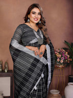 Aastha Fashion Black Linen Weaving Saree - Distacart
