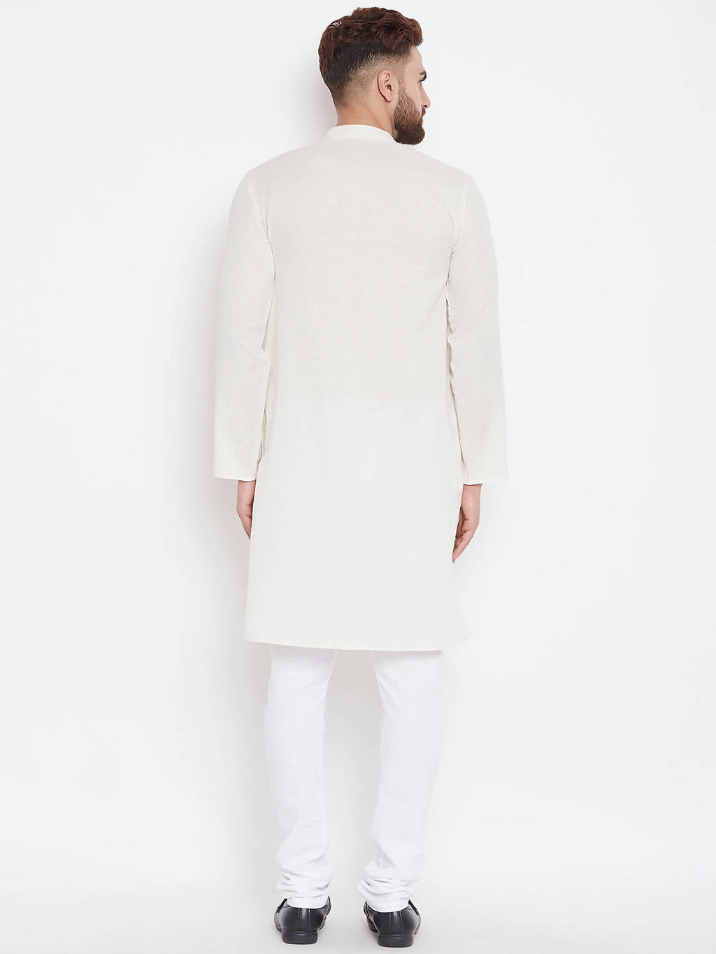 Even Apparels Cream Linen Men's Kurta With Band Collar - Distacart