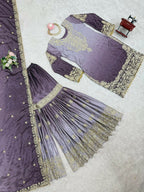 The52 Women's Beautiful Chinon silk Fabric Embroidery Work Straight Kurta Palazzo and Dupatta Set - Distacart