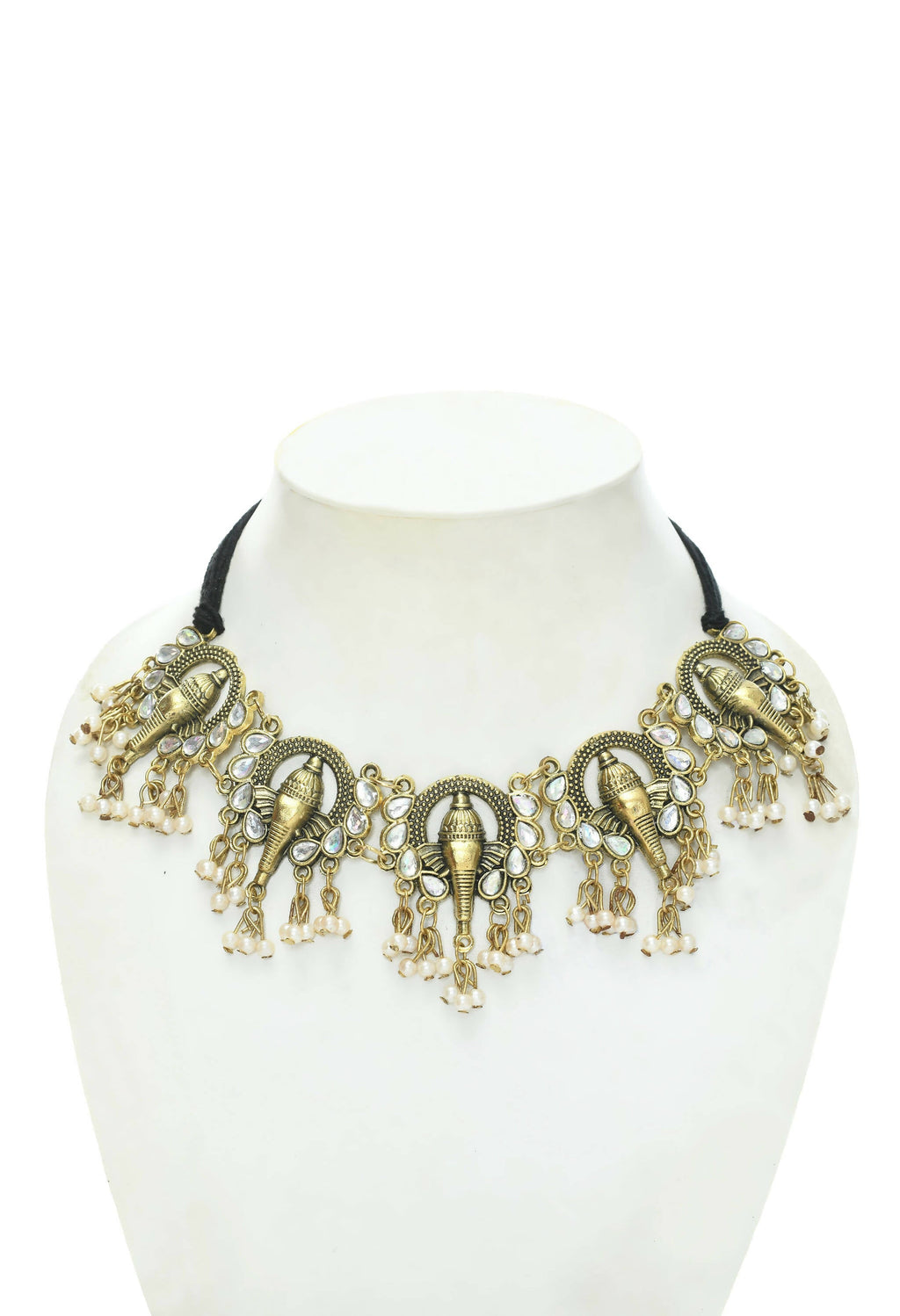 Mominos Fashion Johar Kamal Oxidised Gold-Plated Ganesha Design Necklace Choker Set - Distacart