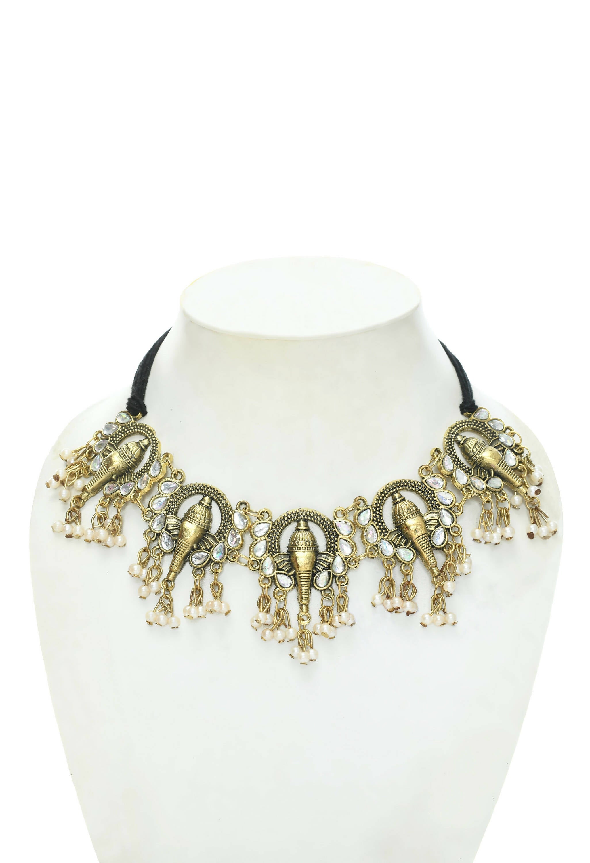 Mominos Fashion Johar Kamal Oxidised Gold-Plated Ganesha Design Necklace Choker Set - Distacart