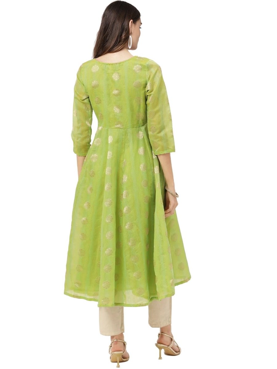 Ahalyaa Women Green Chanderi Jacquard Woven Dress