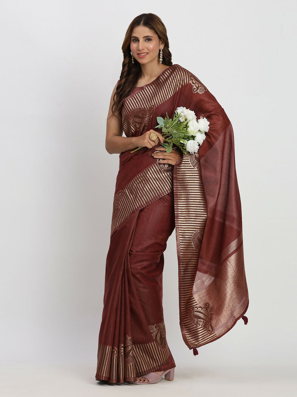Shree Shyam Fashion Linen Cotton Maroon Saree - Distacart