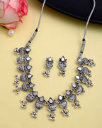 VOJ Silver Plated Oxidized Kalash Shaped Choker with Earring Set