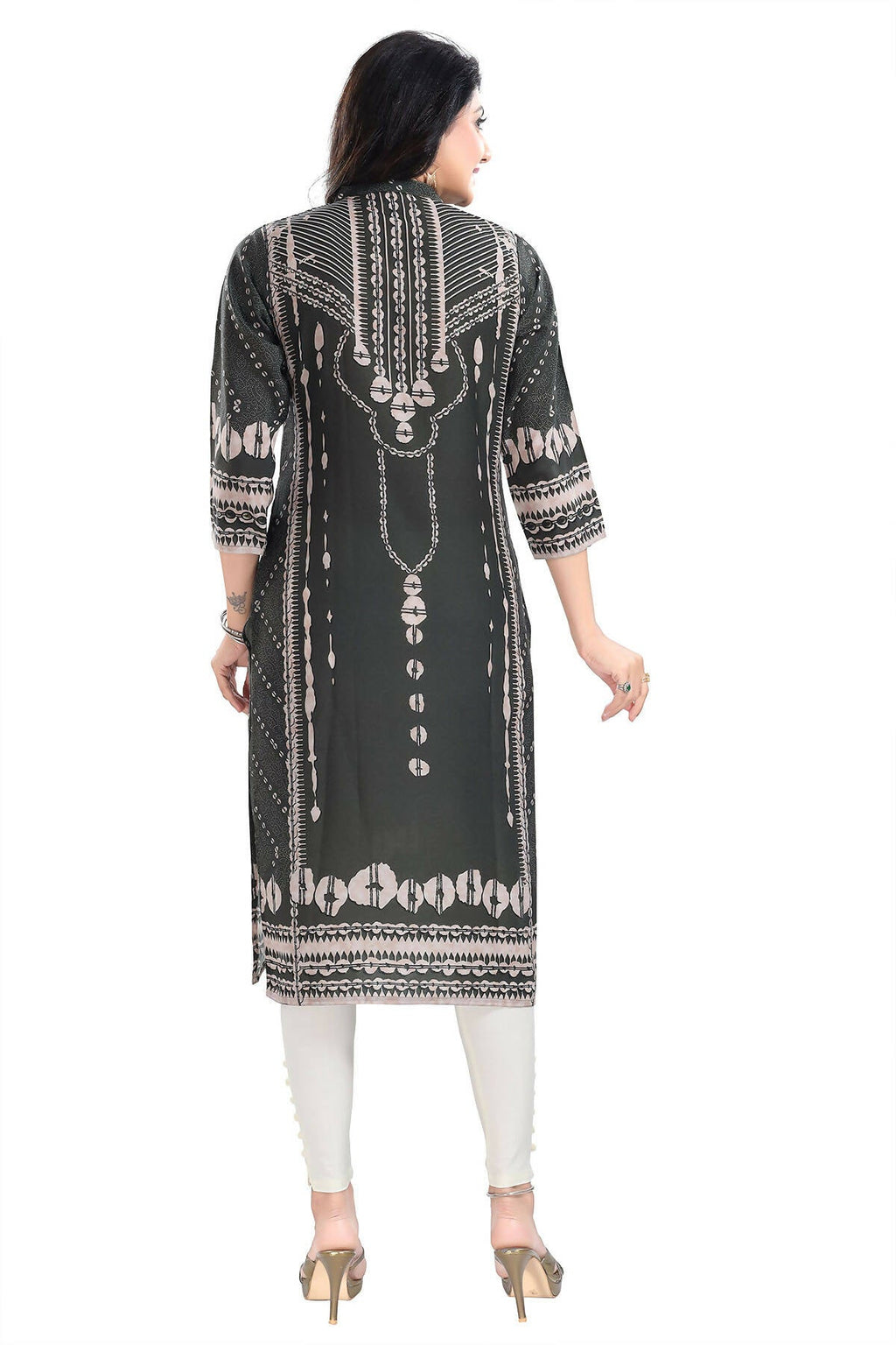 Snehal Creations Opulent Olive Digital Print Masleen Long Kurti Tunic - Distacart