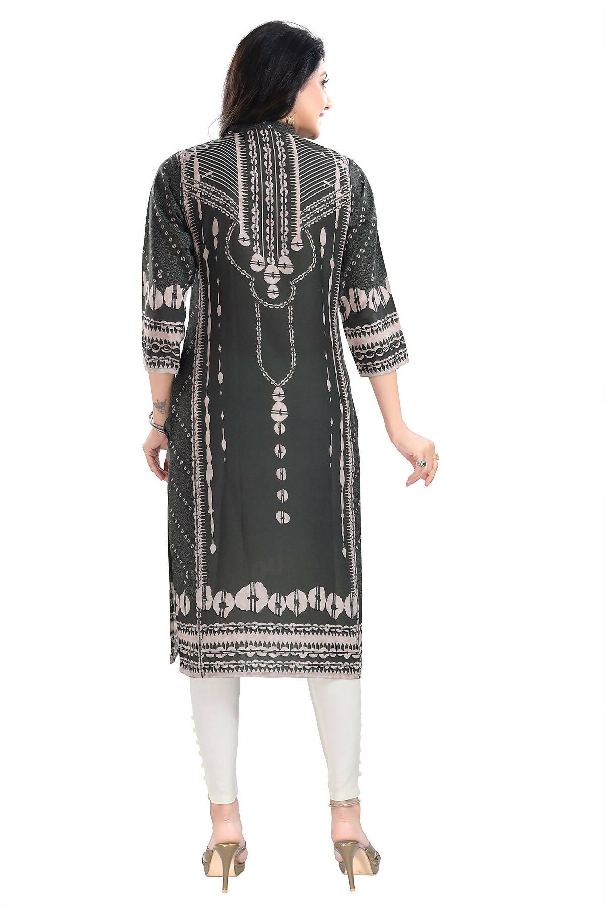 Snehal Creations Opulent Olive Digital Print Masleen Long Kurti Tunic - Distacart
