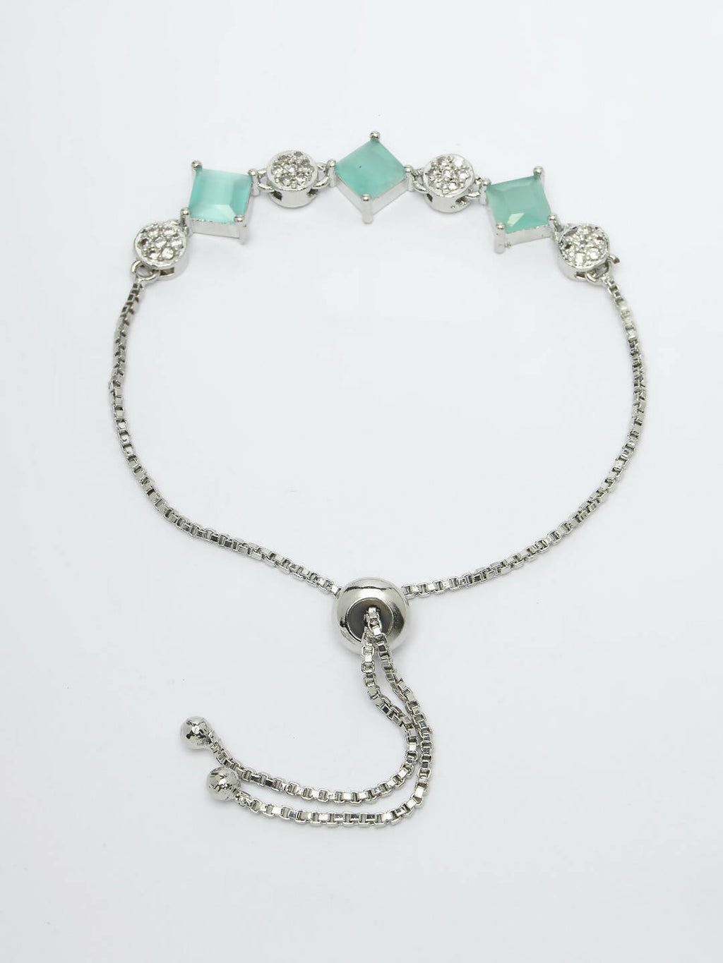 NVR Women Silver Plated & Blue Cz Stone Handcrafted Jewellery Set