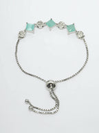 NVR Women Silver Plated & Blue Cz Stone Handcrafted Jewellery Set