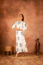 Joban Fashion Blue Floral Hand Block Printed Cotton Kurta Pant Set - Distacart