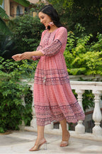 Juniper Women's Pink Printed Teired Dress - Distacart