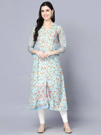 Myshka Women Blue Floral Printed Thread Work Anarkali Kurta - Distacart