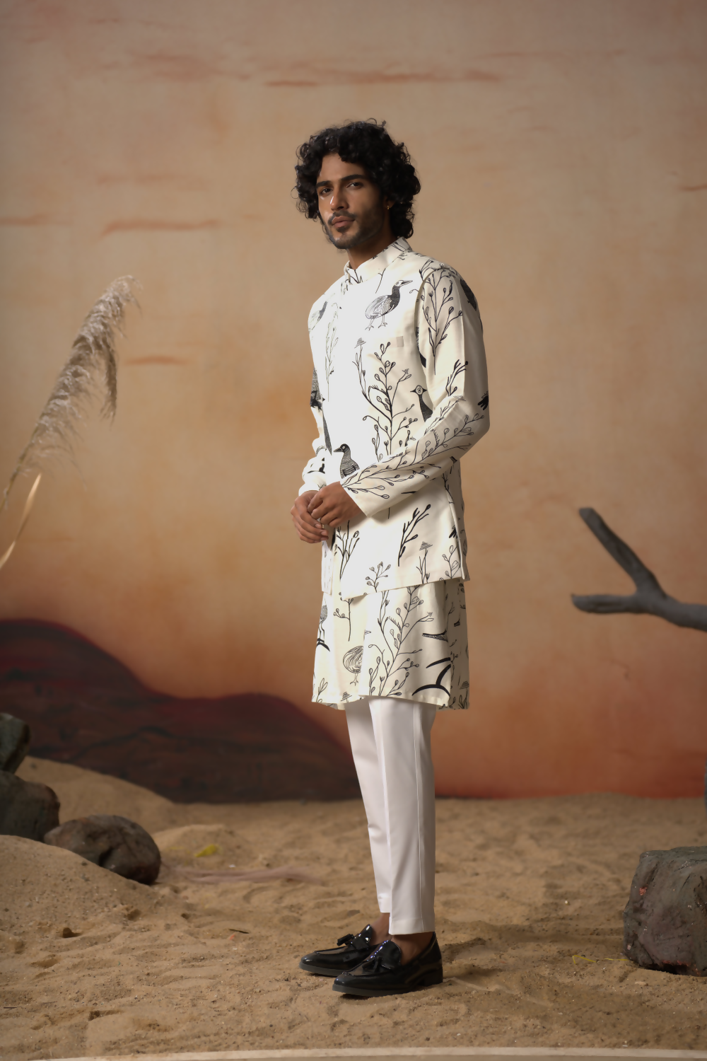 Feathered Nature’S Elegance Nehrujacket Set by Hilo Design