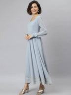 Janasya Grey Flared Sleeves Gotta Patti Georgette Anarkali Kurta - Distacart