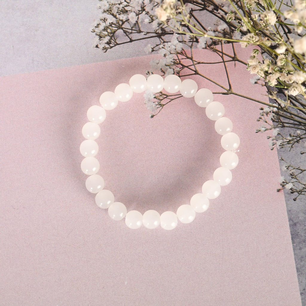 NVR Men & Women White Marbel Crystal Elasticated Bracelet - Distacart