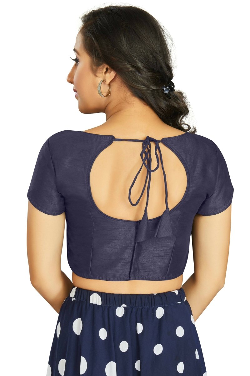 Aastha Fashion Women's Navy Blue Art Silk Designer Festive Wear Readymade Blouse