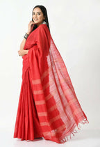 Mominos Fashion Moeza Red Bhagalpuri Handloom 8 Line Ghichha Silk Saree with unstitched Blouse piece - Distacart