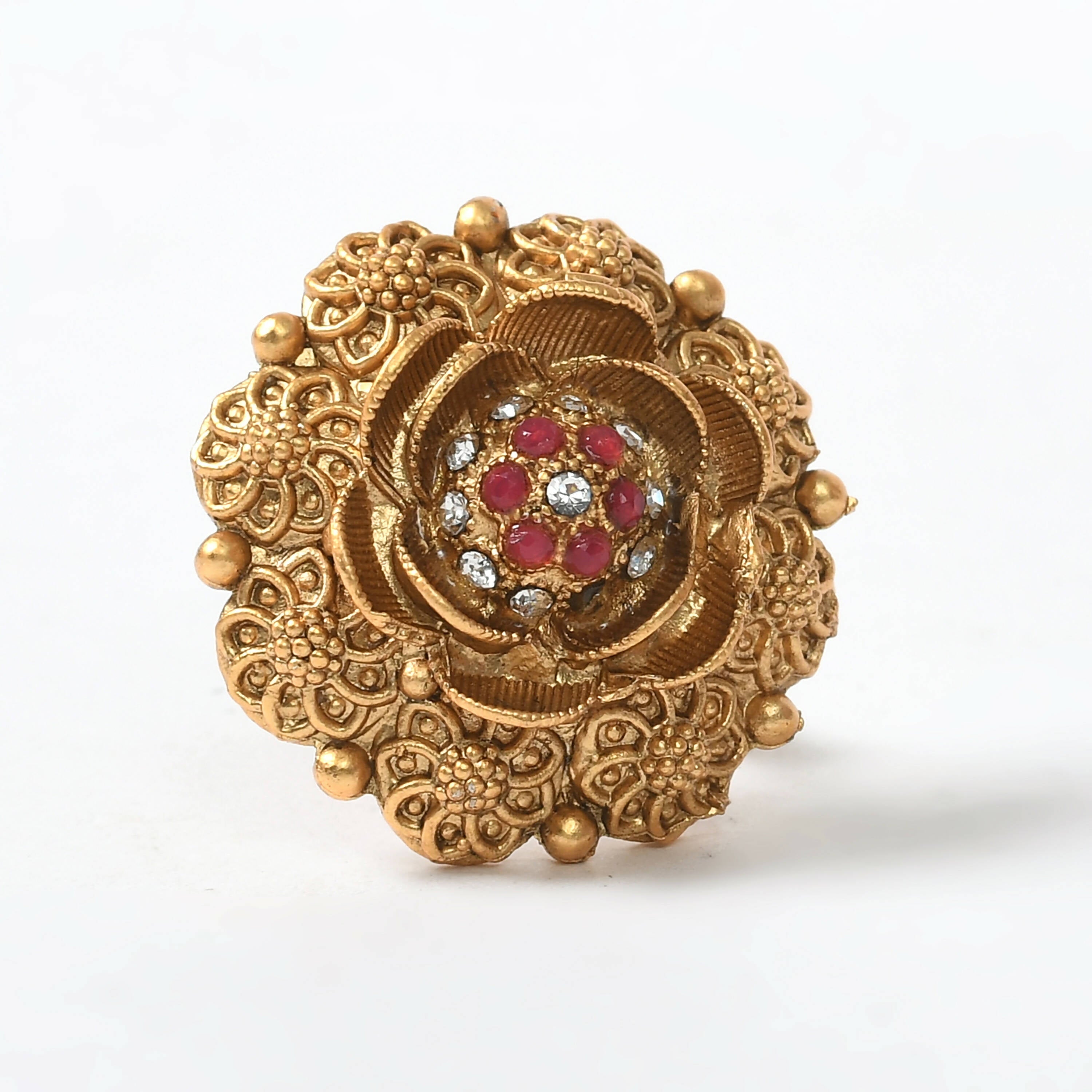 Mominos Fashion Joharkamal Gold-Polished Stone Studded Adjustable Finger Ring - Design 019