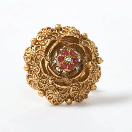 Mominos Fashion Joharkamal Gold-Polished Stone Studded Adjustable Finger Ring - Design 019